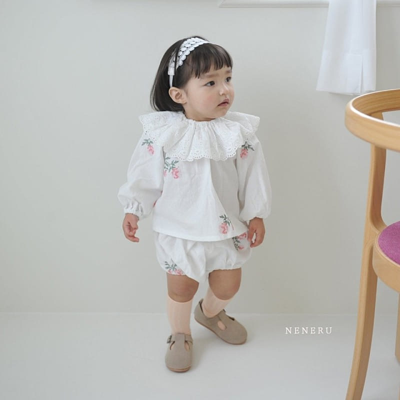 Neneru - Korean Baby Fashion - #babyfever - Rose Cross Stitch Top Bottom Set - 3