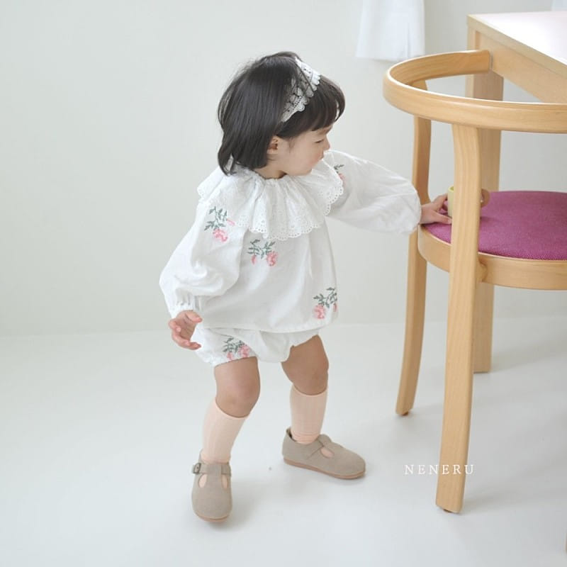 Neneru - Korean Baby Fashion - #babyfever - Rose Cross Stitch Top Bottom Set - 4