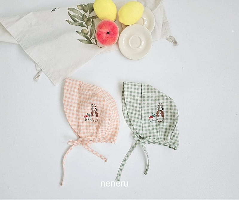 Neneru - Korean Baby Fashion - #babygirlfashion - Rabbit Check Bonnet