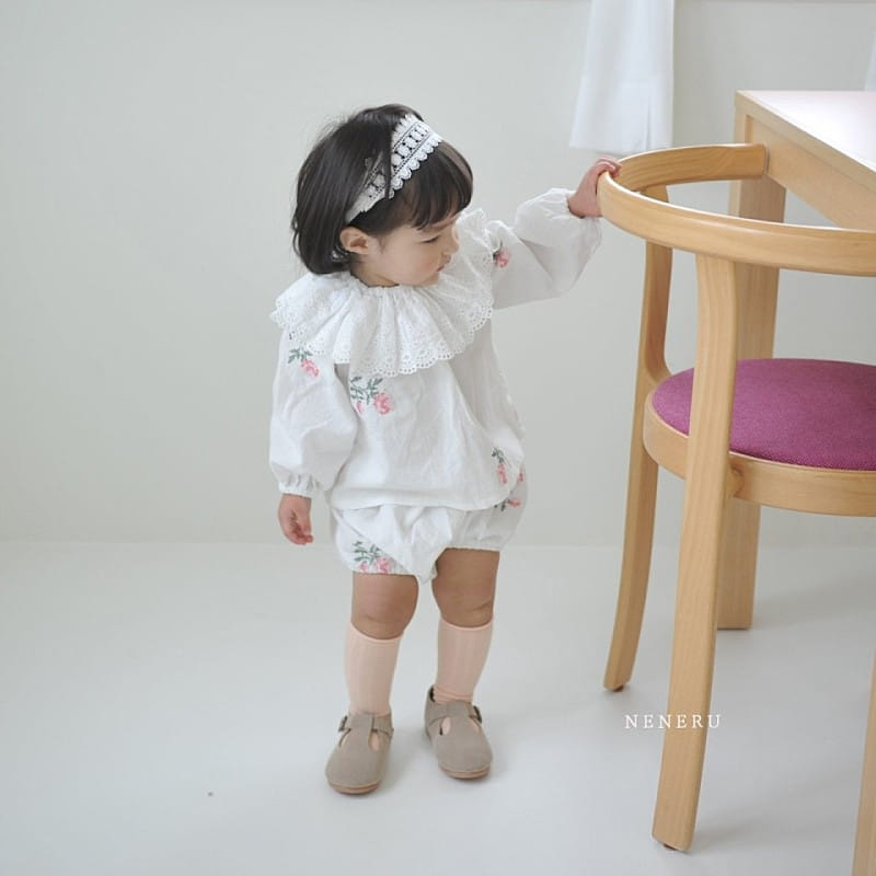 Neneru - Korean Baby Fashion - #babyoninstagram - Rose Cross Stitch Top Bottom Set - 6