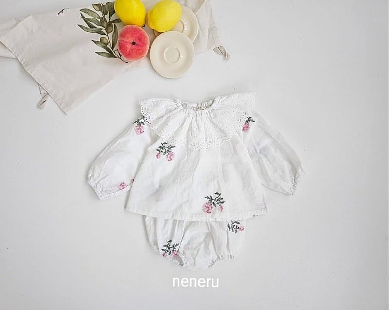 Neneru - Korean Baby Fashion - #babyoutfit - Rose Cross Stitch Top Bottom Set - 8