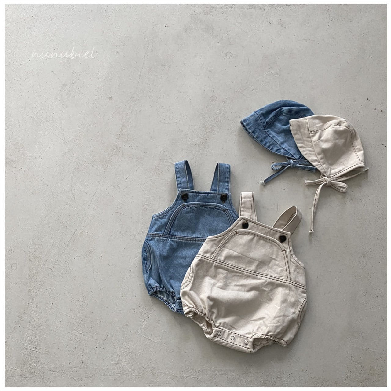 Nunubiel - Korean Baby Fashion - #babyoutfit - Piping Denim Romper Bonnet - 2
