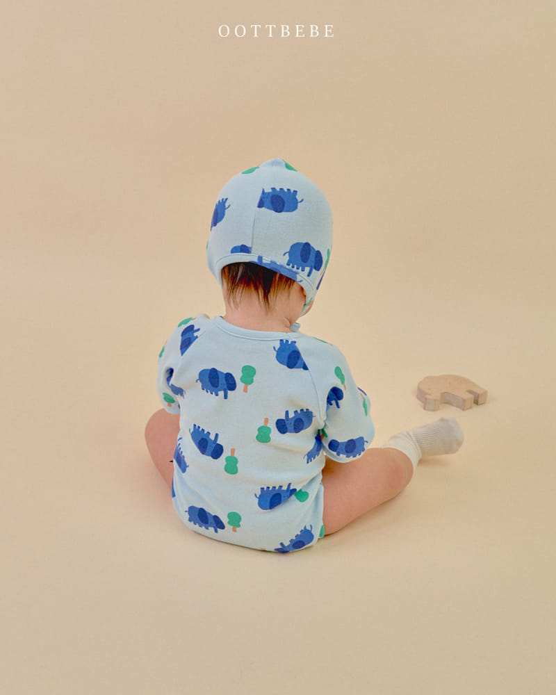 Oott Bebe - Korean Baby Fashion - #babyboutique - Elephant Body Suit Bonnet Set - 7