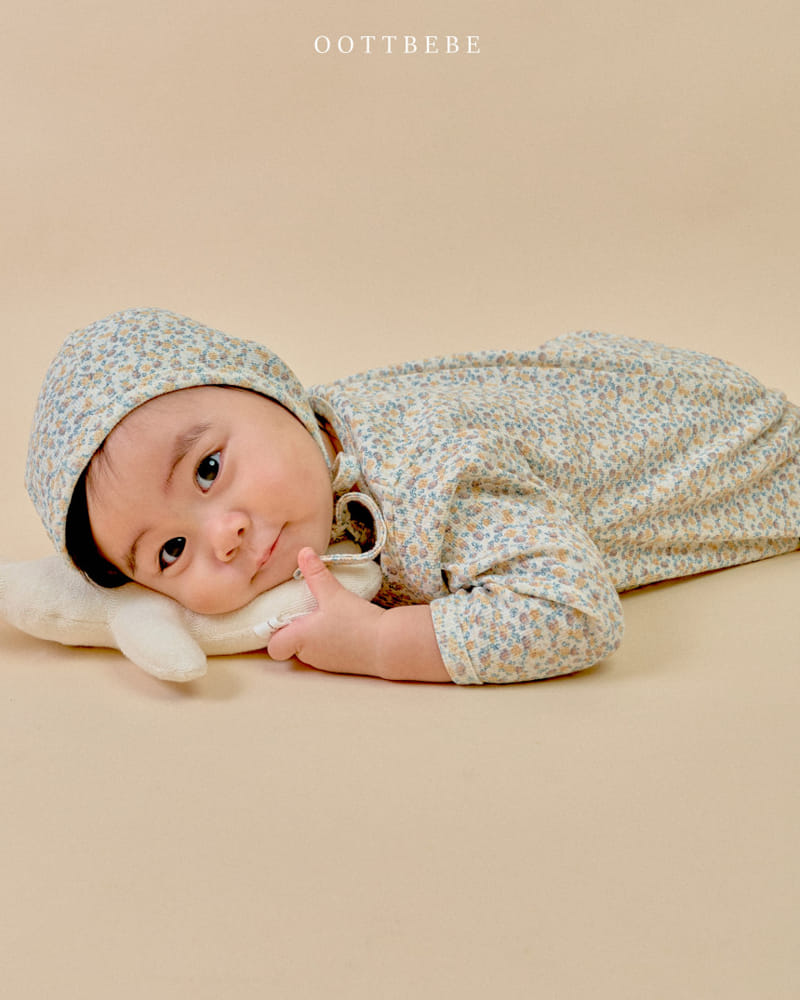 Oott Bebe - Korean Baby Fashion - #babyboutique - Flower Rib Body Suit Bonnet Set - 10