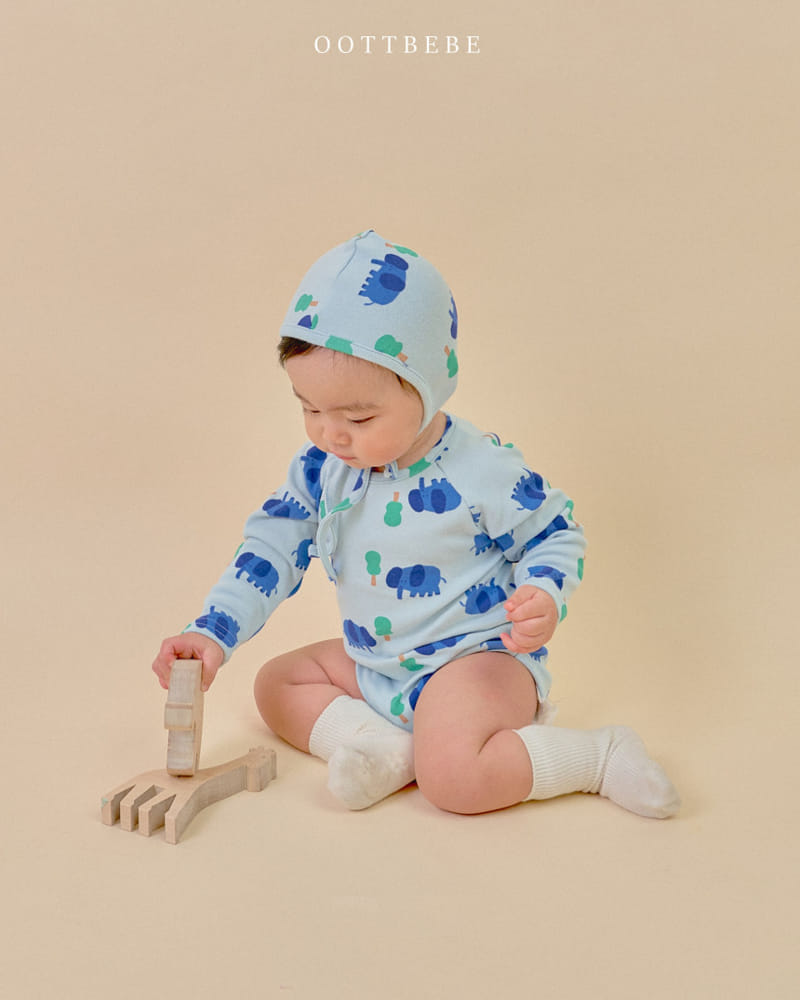 Oott Bebe - Korean Baby Fashion - #babyboutiqueclothing - Elephant Body Suit Bonnet Set - 8