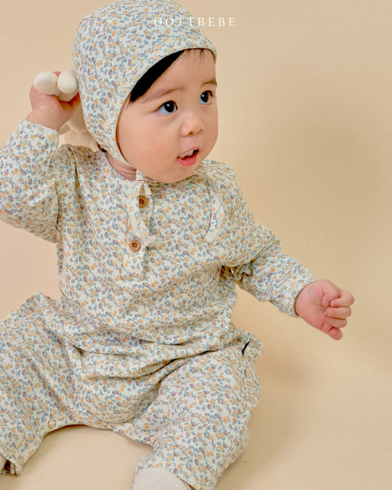 Oott Bebe - Korean Baby Fashion - #babyboutiqueclothing - Flower Rib Body Suit Bonnet Set - 11