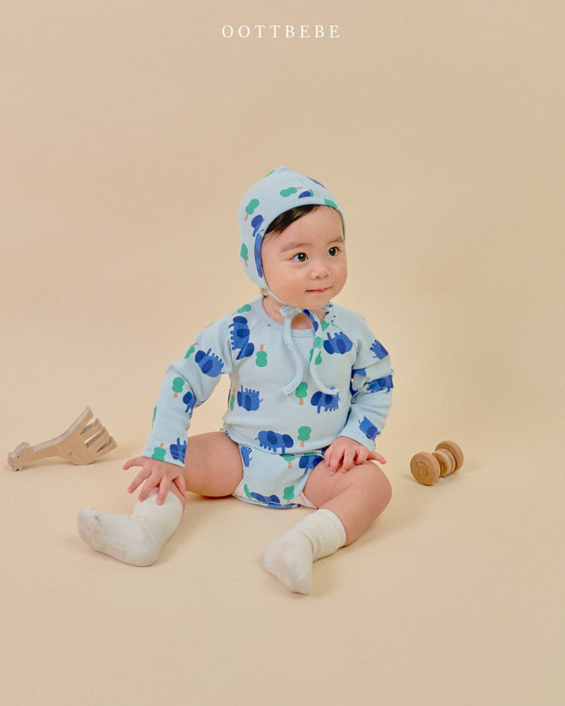 Oott Bebe - Korean Baby Fashion - #babyfashion - Elephant Body Suit Bonnet Set - 10