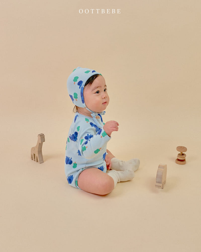 Oott Bebe - Korean Baby Fashion - #babyfever - Elephant Body Suit Bonnet Set - 11