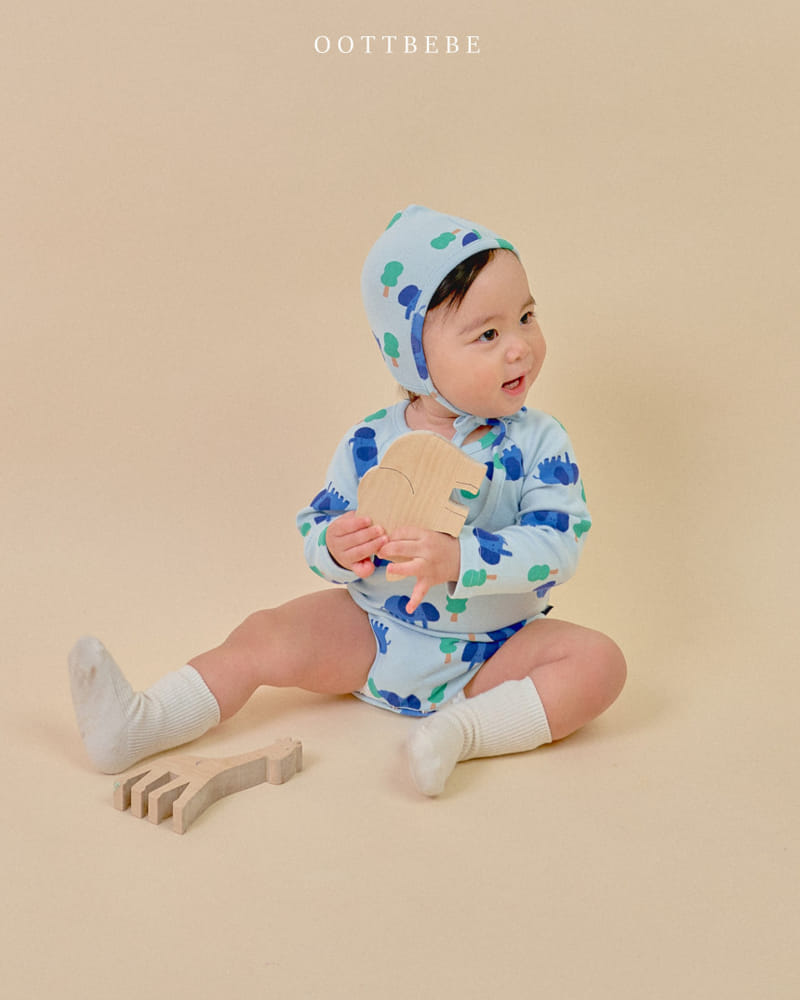 Oott Bebe - Korean Baby Fashion - #babyoutfit - Elephant Body Suit Bonnet Set - 2