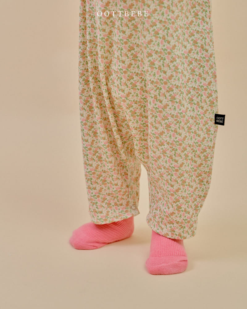 Oott Bebe - Korean Baby Fashion - #babyootd - Flower Rib Body Suit Bonnet Set - 4
