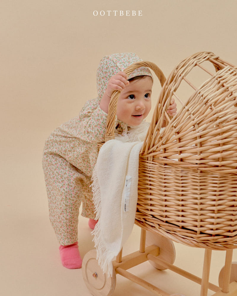 Oott Bebe - Korean Baby Fashion - #babywear - Flower Rib Body Suit Bonnet Set - 6