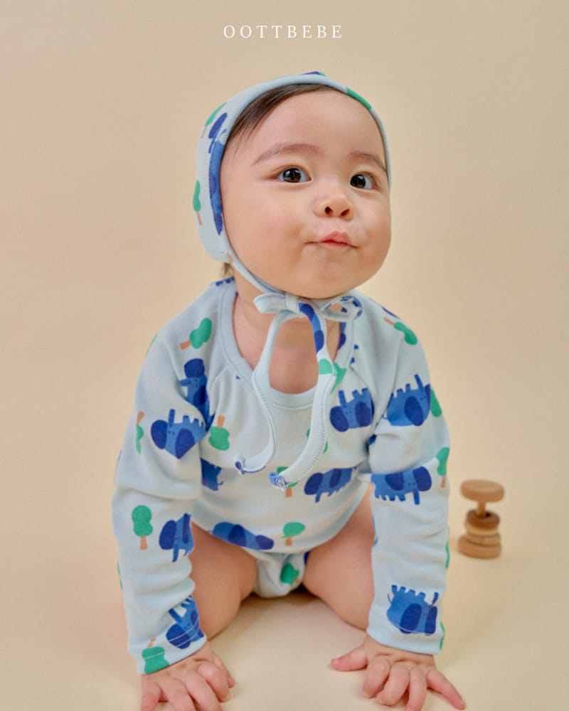 Oott Bebe - Korean Baby Fashion - #babywear - Elephant Body Suit Bonnet Set - 4