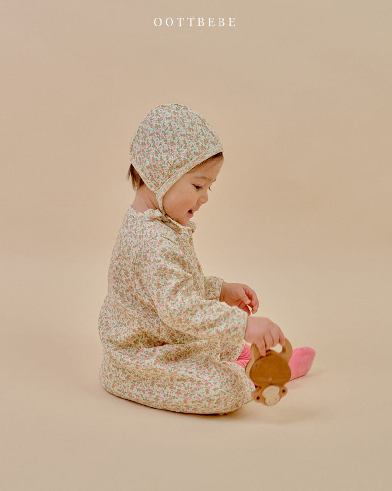 Oott Bebe - Korean Baby Fashion - #onlinebabyboutique - Flower Rib Body Suit Bonnet Set - 7