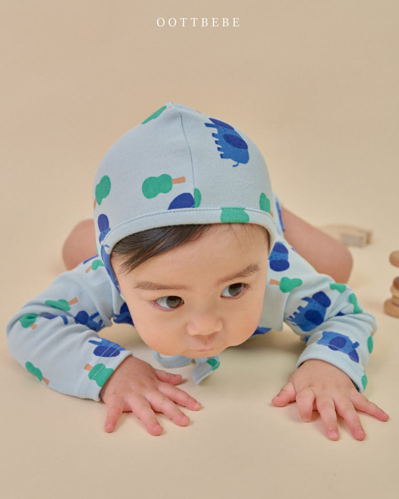 Oott Bebe - Korean Baby Fashion - #onlinebabyshop - Elephant Body Suit Bonnet Set - 5