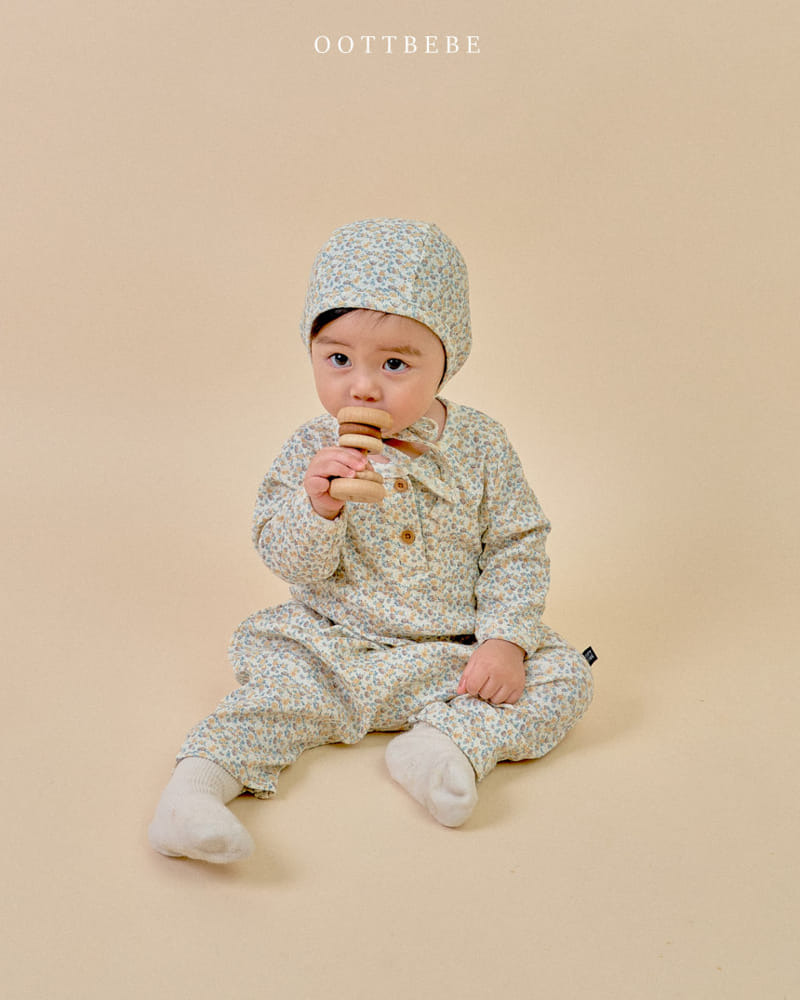 Oott Bebe - Korean Baby Fashion - #onlinebabyshop - Flower Rib Body Suit Bonnet Set - 8