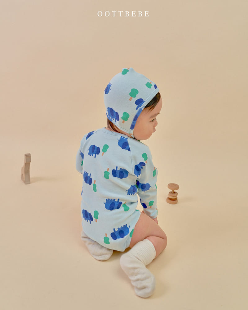 Oott Bebe - Korean Baby Fashion - #smilingbaby - Elephant Body Suit Bonnet Set - 6