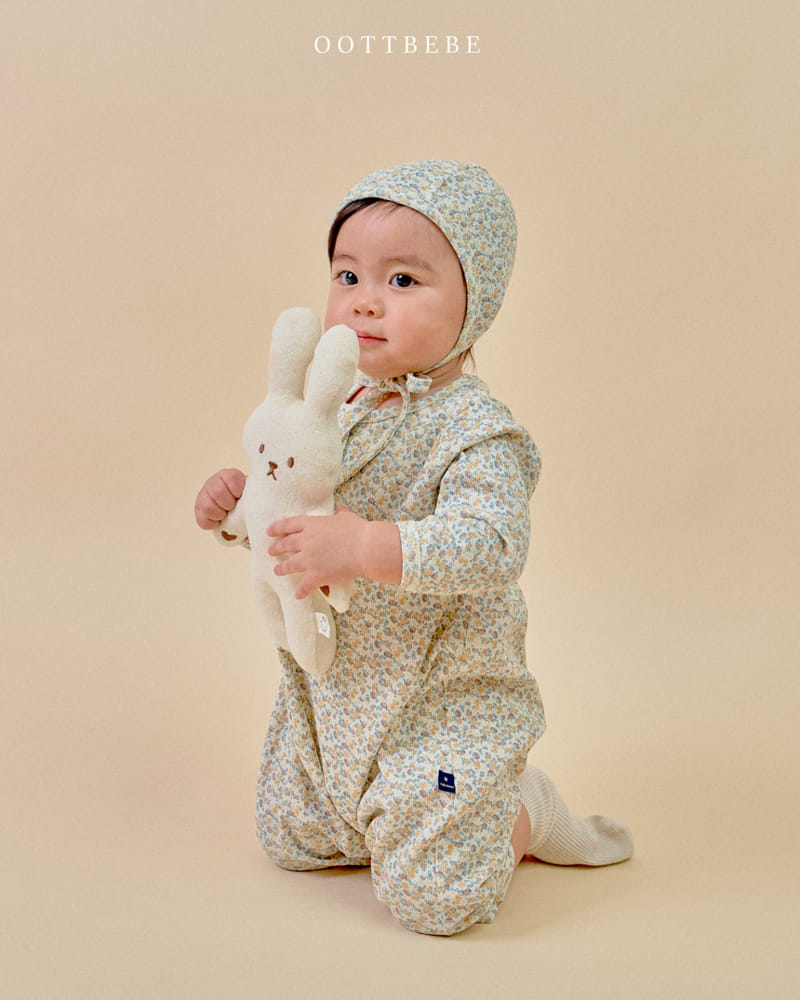 Oott Bebe - Korean Baby Fashion - #smilingbaby - Flower Rib Body Suit Bonnet Set - 9