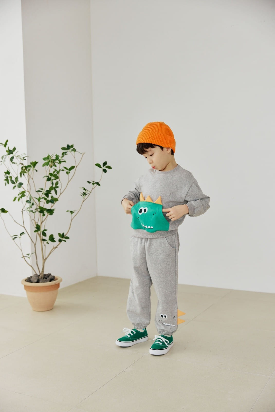 Orange Mom - Korean Children Fashion - #littlefashionista - Bbul Dinosaur Pocket Sweatshirt