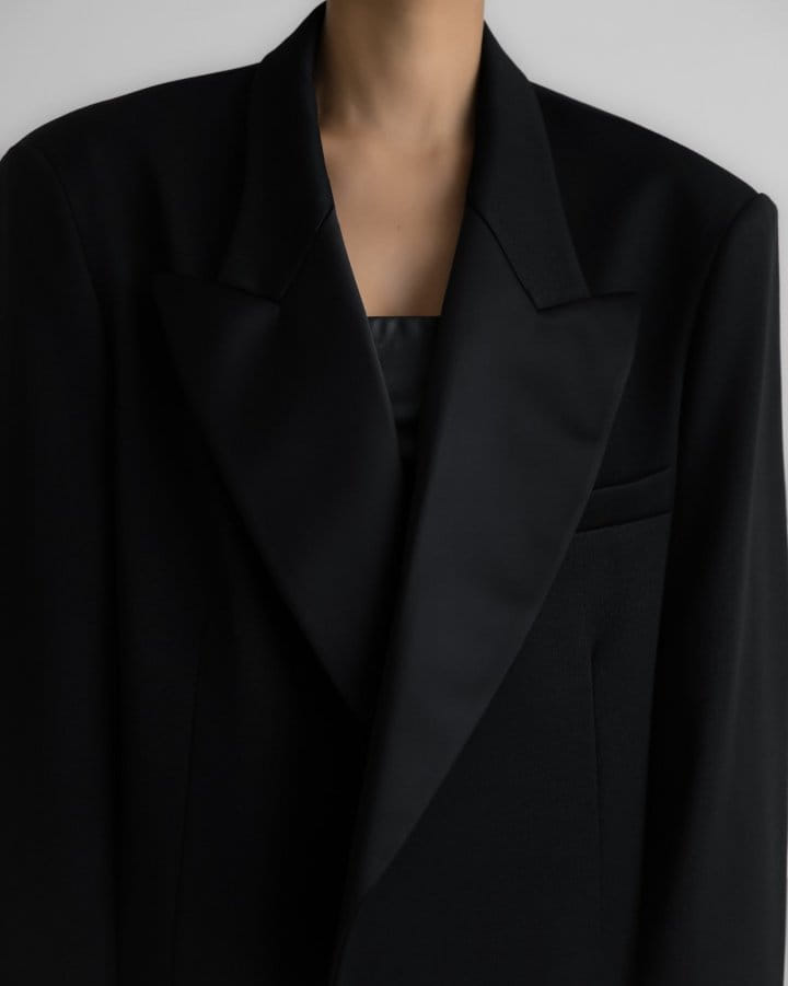Paper Moon - Korean Women Fashion - #momslook -  Satin Peaked Lapel Oversized Ttuxedo Blazer  - 2