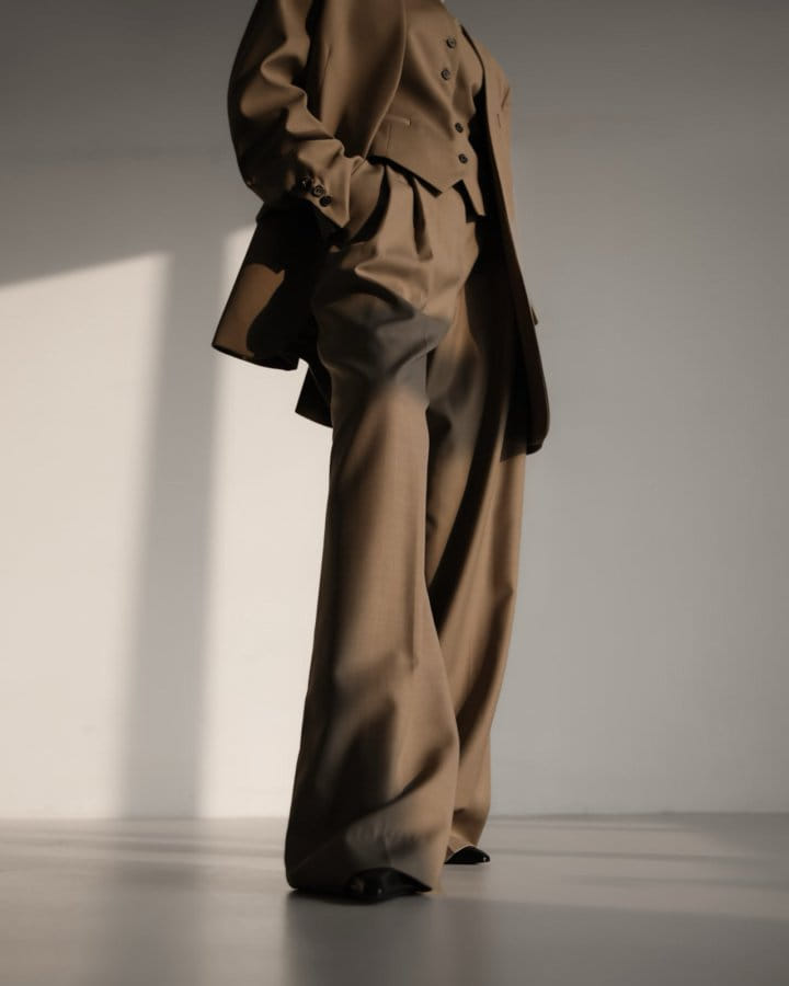 Paper Moon - Korean Women Fashion - #pursuepretty - Sharkskin Fabric Pin Tuck Set Up Wide Trousers