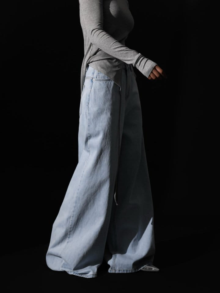 Paper Moon - Korean Women Fashion - #thatsdarling - Iced Blue Wide Leg Flared Denim Jeans 