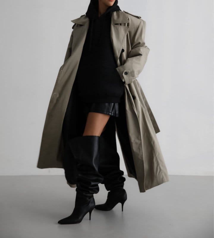 Paper Moon - Korean Women Fashion - #thatsdarling - Padded Detail Oversized Double Breasted Trench Coat