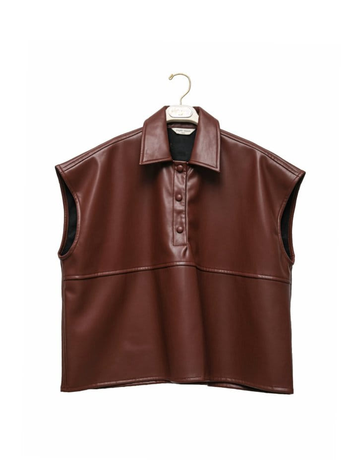 Paper Moon - Korean Women Fashion - #womensfashion - Vegan Leather Snap Button Detail Cropped Polo Collar Shirt - 11