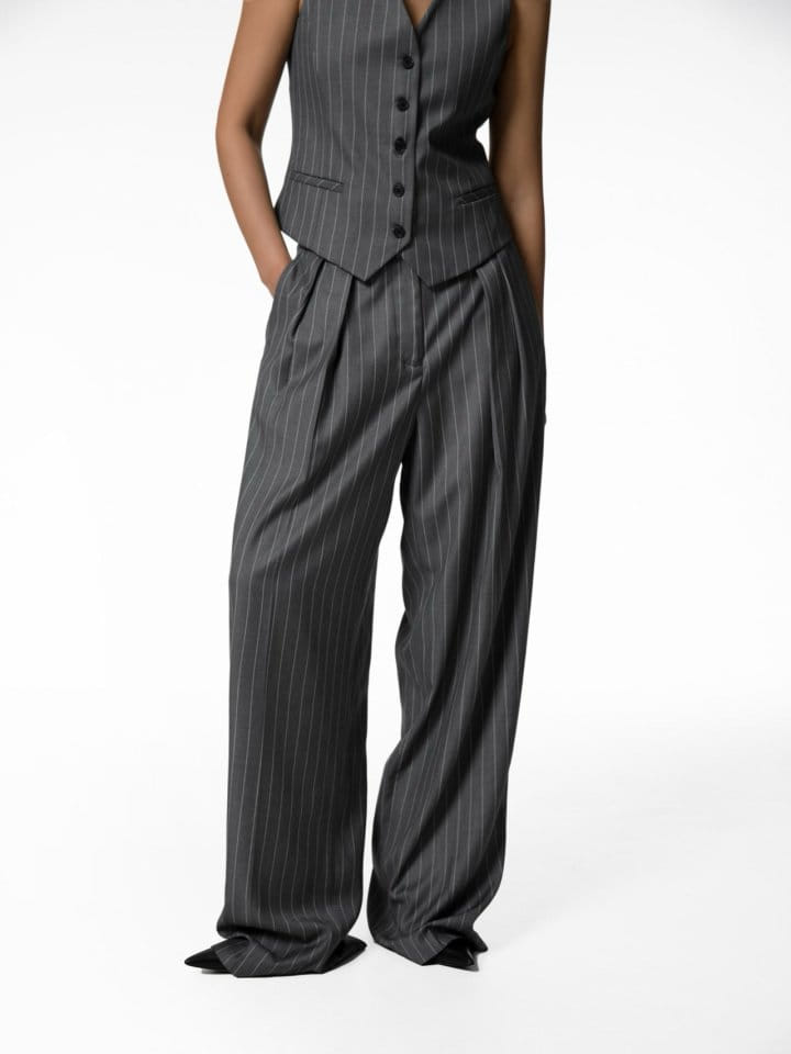 Paper Moon - Korean Women Fashion - #womensfashion - Wide Pin Stripe Set Up Suit Pleated Trousers - 10