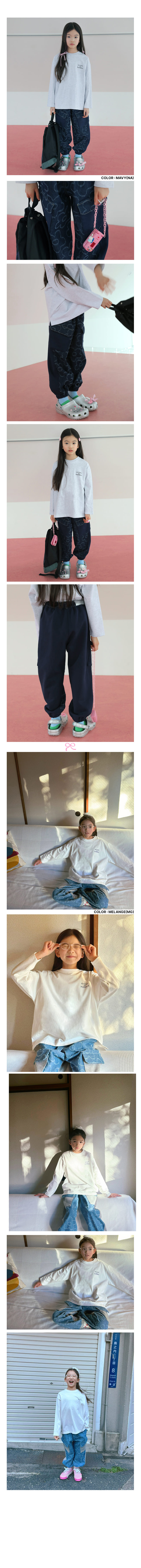 Peach-Cream - Korean Children Fashion - #childofig - Flower Denim Color Jogger Pants - 2