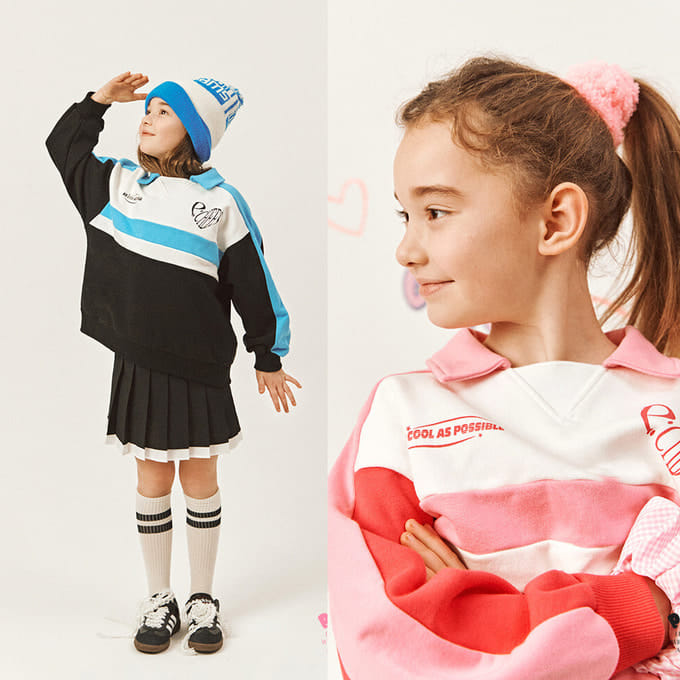 Peach-Cream - Korean Children Fashion - #childofig - Block Collar Sweat Shirt
