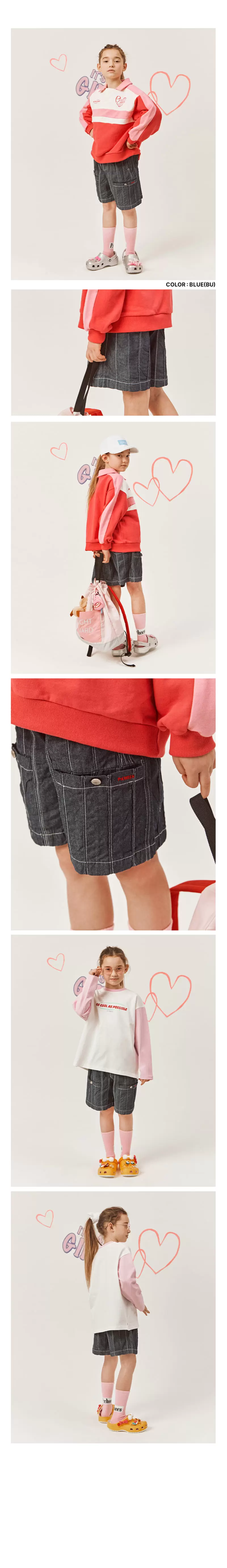 Peach-Cream - Korean Children Fashion - #childrensboutique - Stitch Denim Half Pants - 2