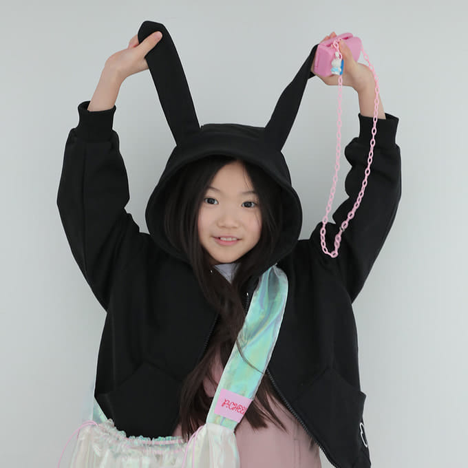 Peach-Cream - Korean Children Fashion - #designkidswear - Rabbit Semi Crop Hoody Zip Up