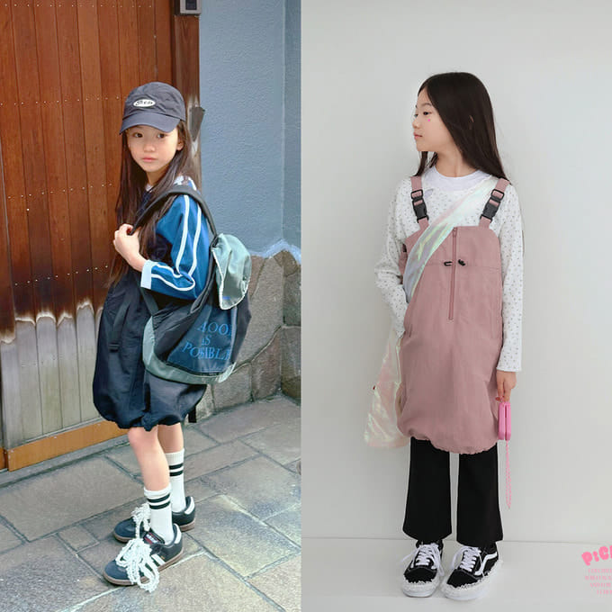 Peach-Cream - Korean Children Fashion - #minifashionista - Buckle Layered One-Piece