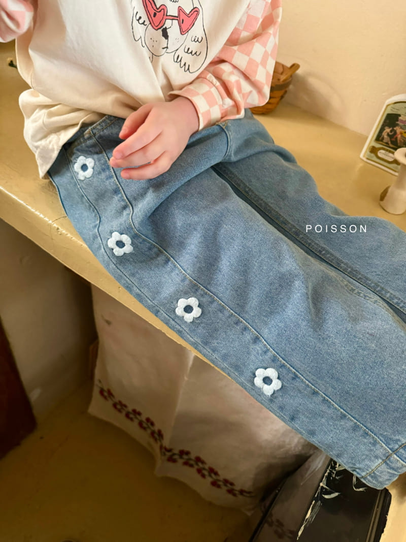 Poisson - Korean Children Fashion - #childofig - Daisy Embroidery Denim Pants - 2