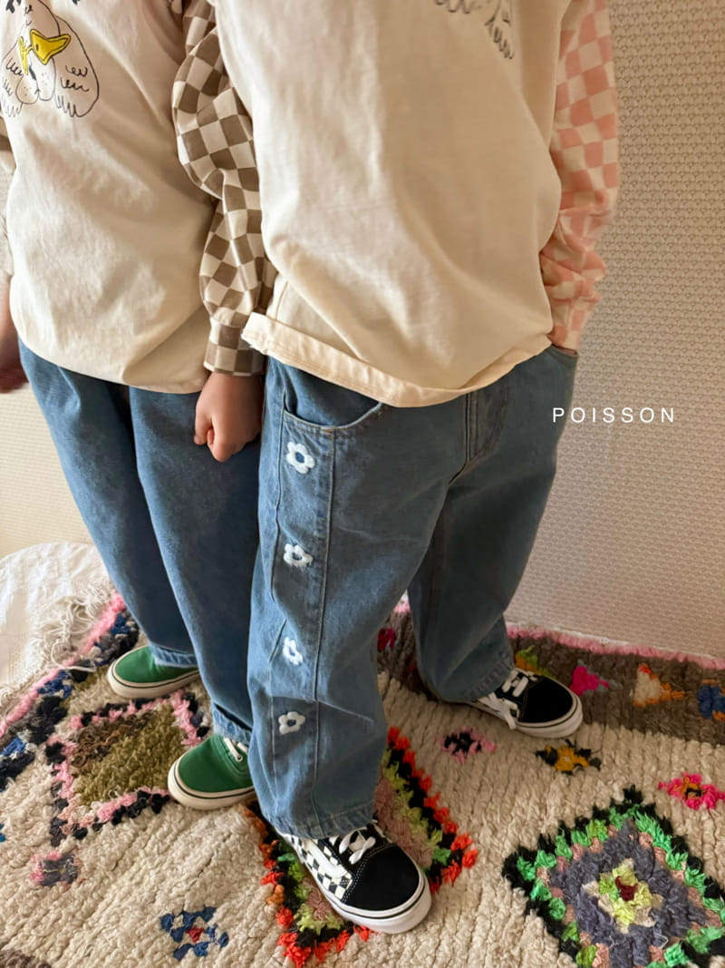 Poisson - Korean Children Fashion - #childrensboutique - Daisy Embroidery Denim Pants - 4