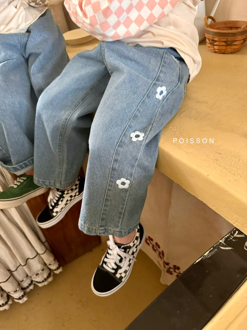 Poisson - Korean Children Fashion - #stylishchildhood - Daisy Embroidery Denim Pants