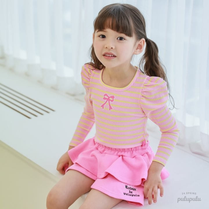 Pulupulu - Korean Children Fashion - #childrensboutique - Ribbon Embroidery Puffy Tee