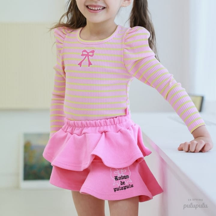 Pulupulu - Korean Children Fashion - #designkidswear - Ribbon Embroidery Puffy Tee - 2