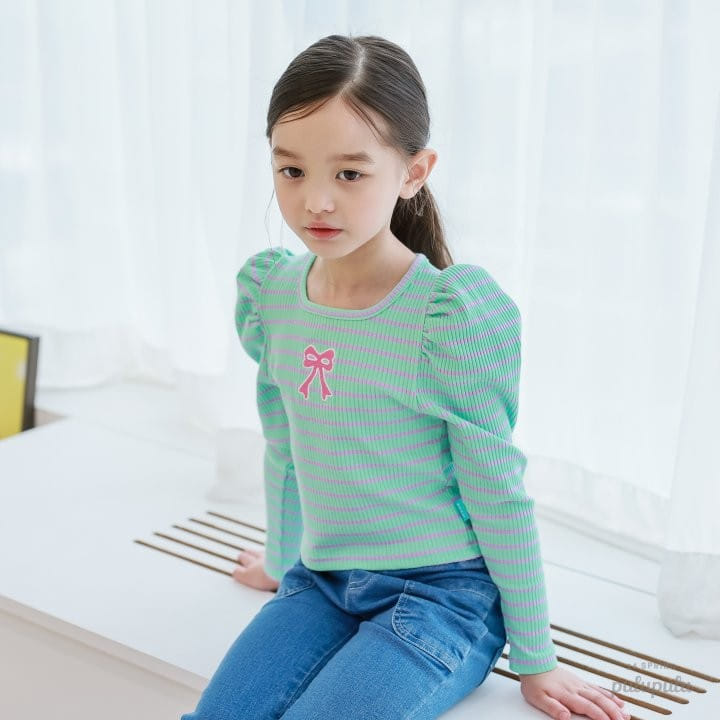 Pulupulu - Korean Children Fashion - #discoveringself - Ribbon Embroidery Puffy Tee - 3