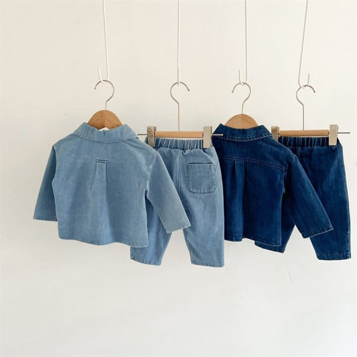 Reve Kid - Korean Baby Fashion - #babyboutique - Bebe Denim Top Bottom Set  - 2