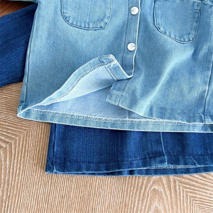 Reve Kid - Korean Baby Fashion - #babyboutique - Bebe Denim Top Bottom Set  - 4