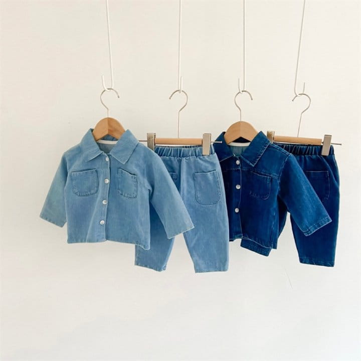 Reve Kid - Korean Baby Fashion - #onlinebabyshop - Bebe Denim Top Bottom Set 