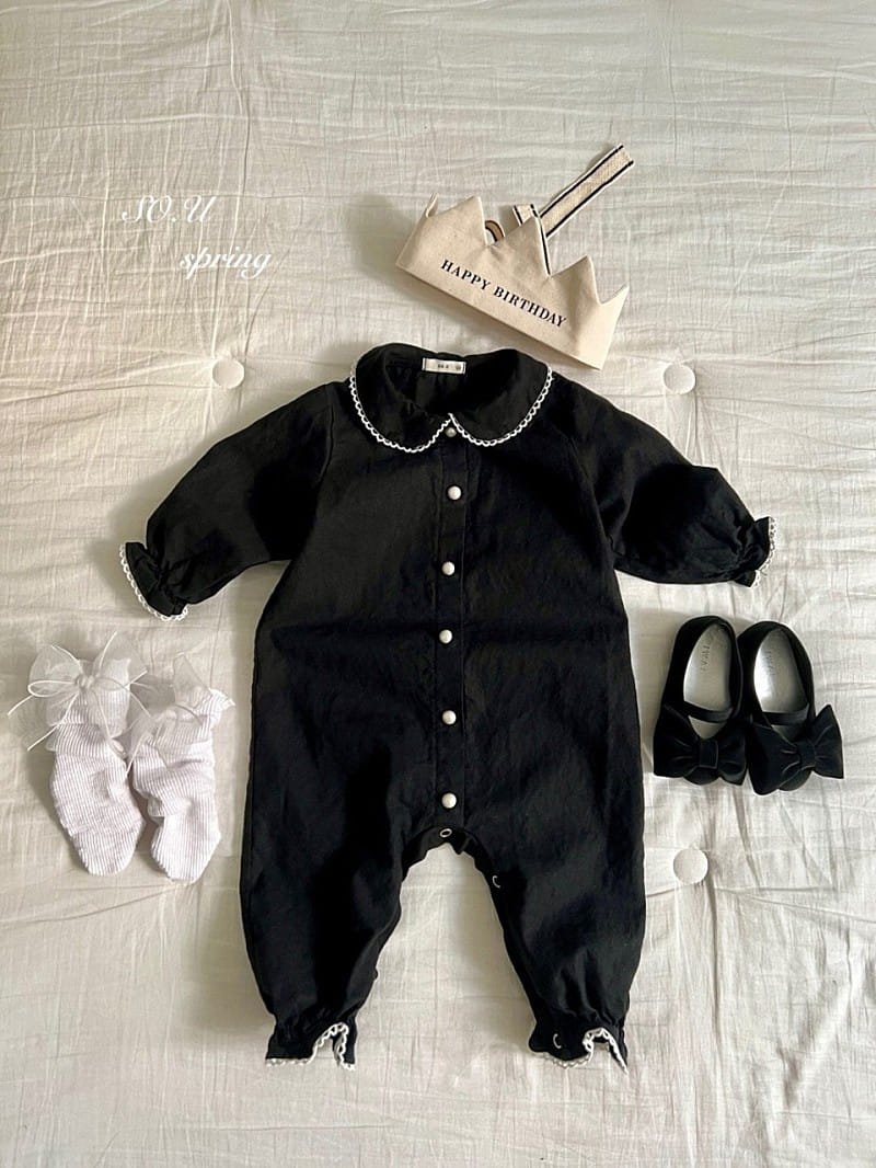 So U - Korean Baby Fashion - #babyfashion - linen Collar Jumpsuit