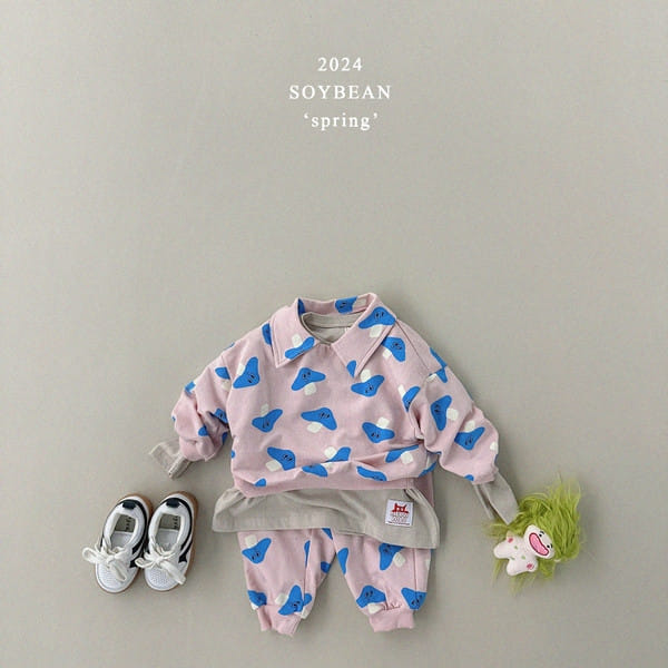 Soybean - Korean Children Fashion - #designkidswear - Collar Mushroom Top Bottom Set - 3