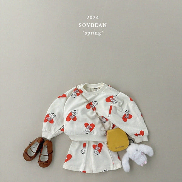 Soybean - Korean Children Fashion - #fashionkids - Heart Bunny Top Bottom Set - 2