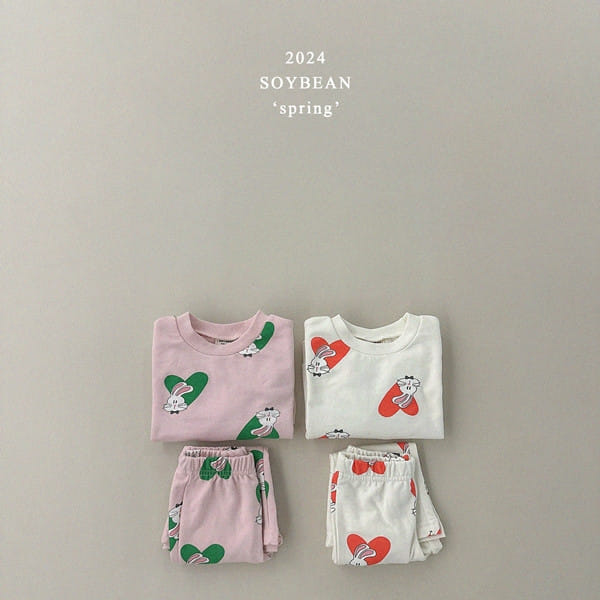 Soybean - Korean Children Fashion - #kidzfashiontrend - Heart Bunny Top Bottom Set - 5