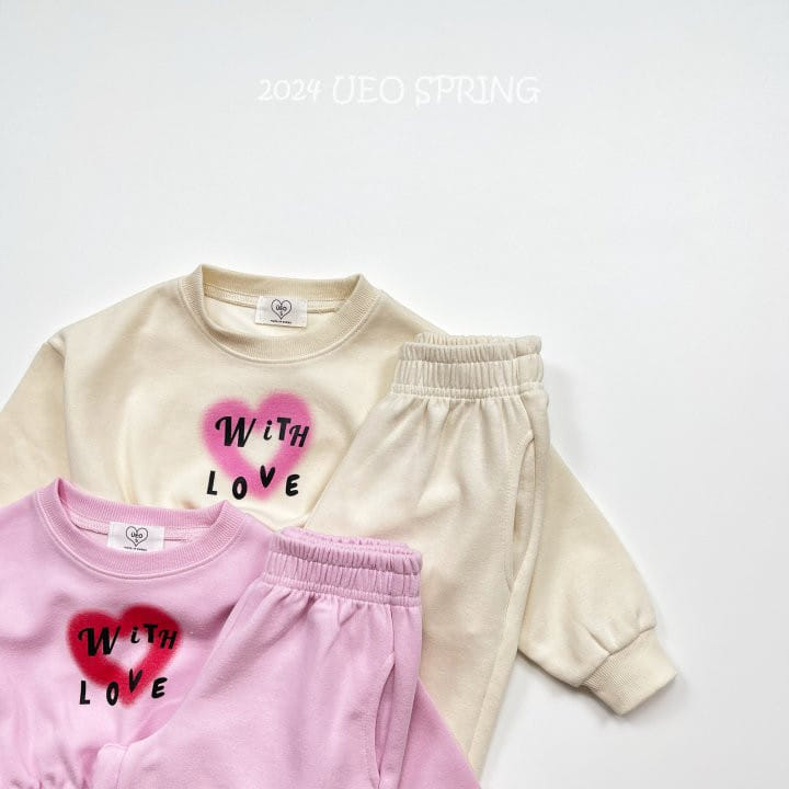 U Eo - Korean Children Fashion - #fashionkids - Love Heart Top Bottom Set - 4