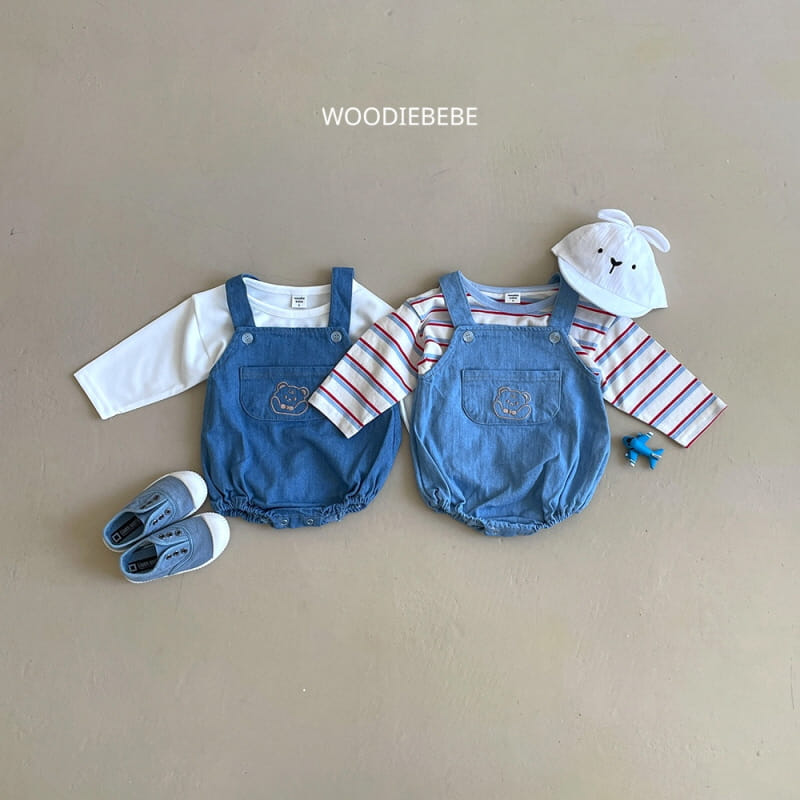 Woodie - Korean Baby Fashion - #babyfever - Denim Bear Body Suit - 3