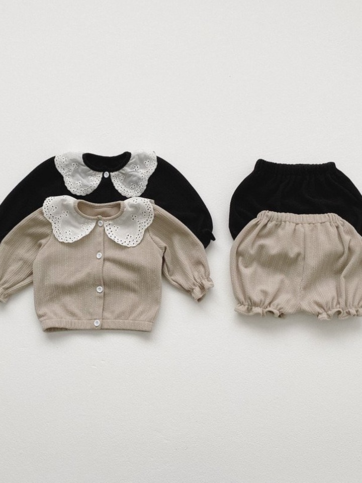 Lace Collar Top Bottom Set