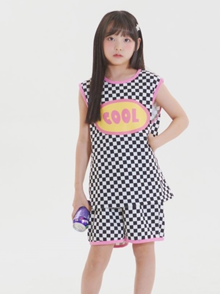Cool Check Sleeveless Top Bottom Set
